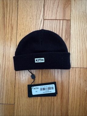 Kith Black Rib Knit Cuffed Beanie with Logo Patch
